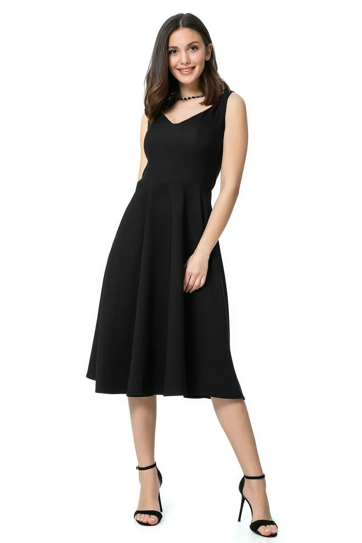 13031 Black Sleeveless Midi Dress