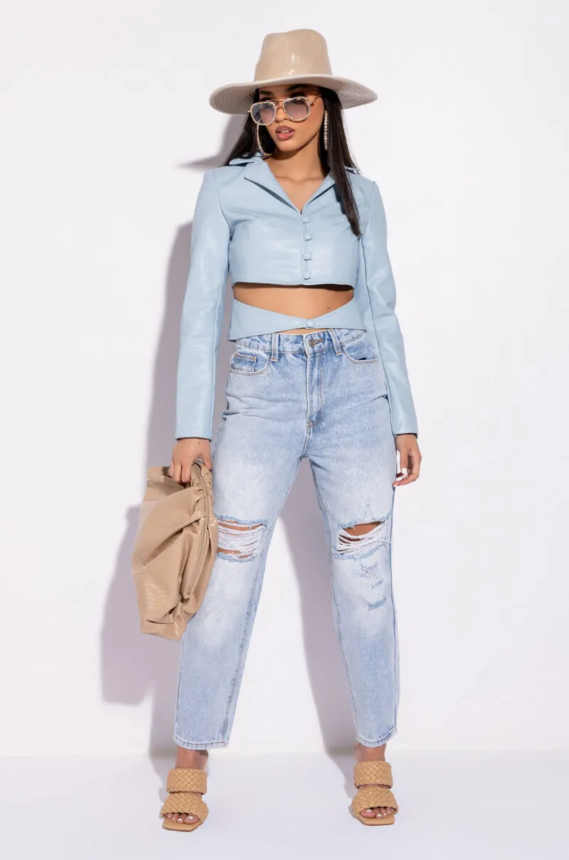 ARRIVEDERCI ACID WASH HIGH RISE DISTRESSED MOM JEANS