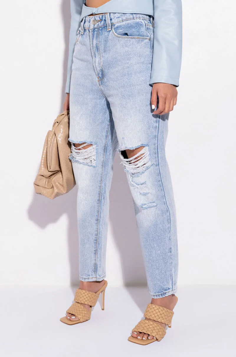 ARRIVEDERCI ACID WASH HIGH RISE DISTRESSED MOM JEANS