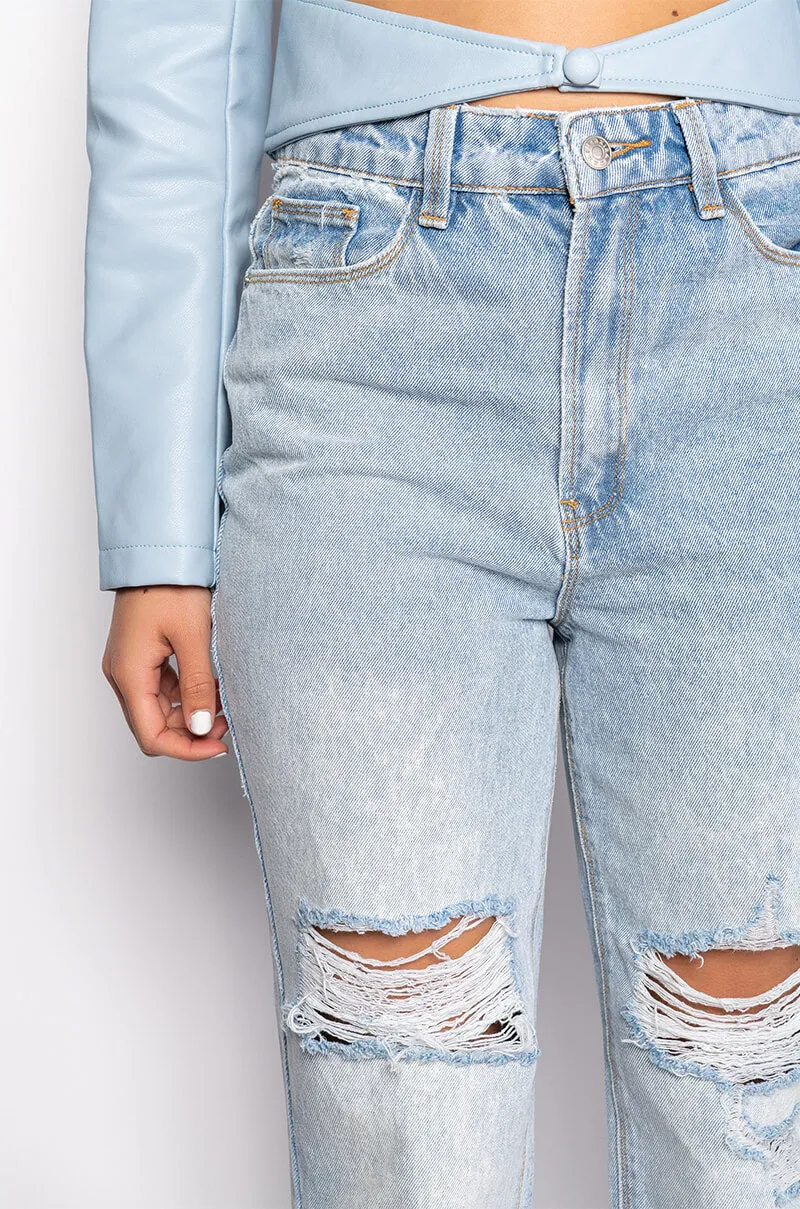 ARRIVEDERCI ACID WASH HIGH RISE DISTRESSED MOM JEANS