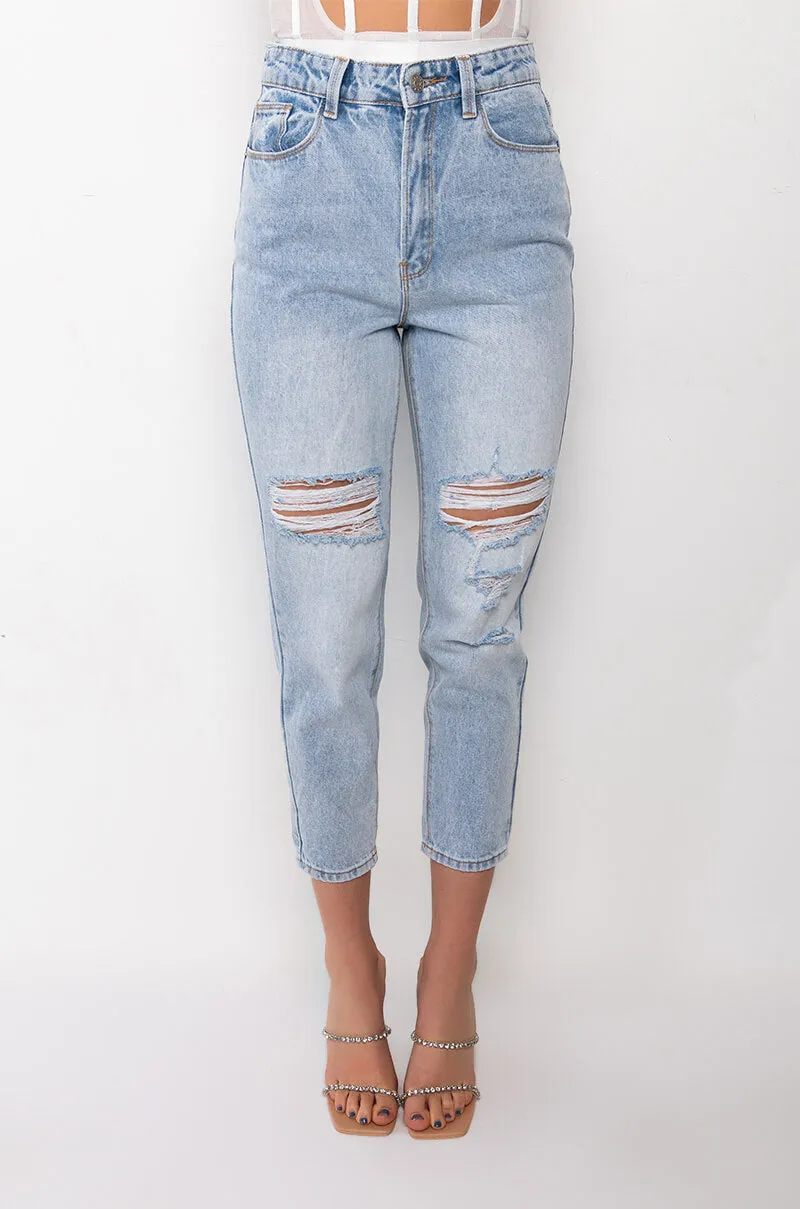 ARRIVEDERCI ACID WASH HIGH RISE DISTRESSED MOM JEANS