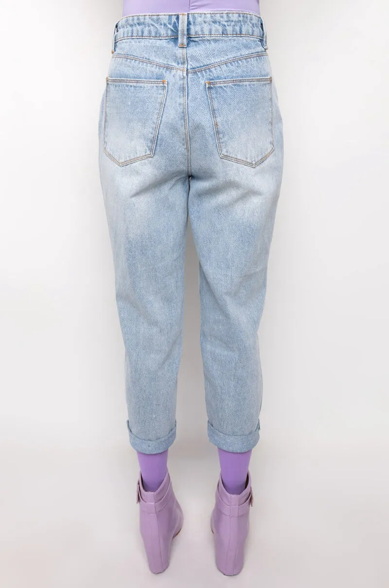 ARRIVEDERCI ACID WASH HIGH RISE DISTRESSED MOM JEANS