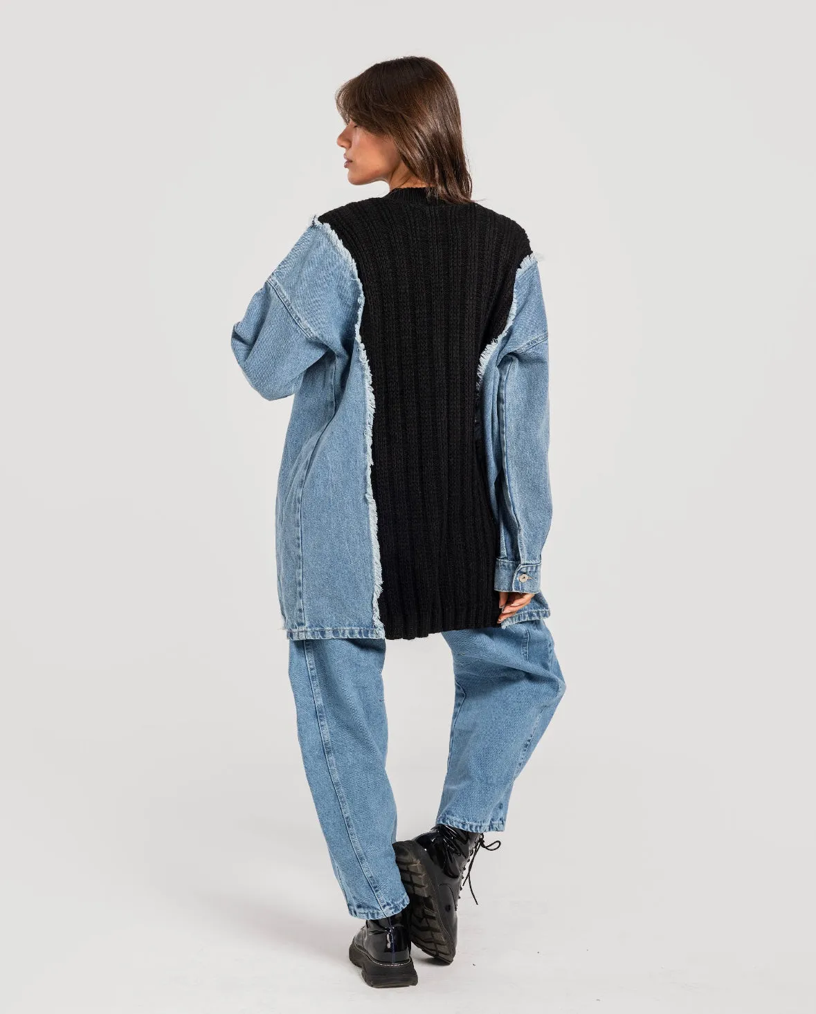 Black Denim x Knit Cardigan