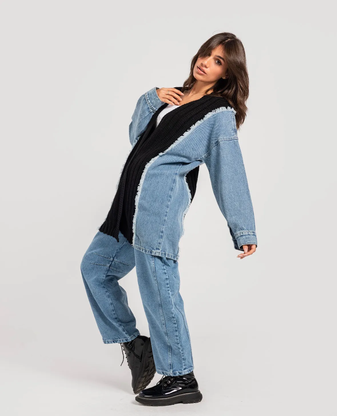Black Denim x Knit Cardigan