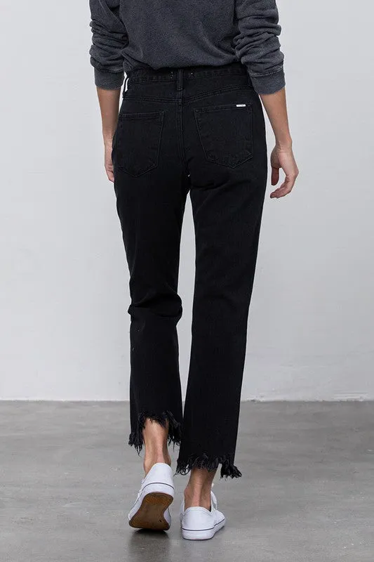 Black Destroyed Straight Leg Jean Pants