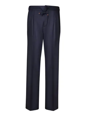 Blue Flannel Drawstring Trousers