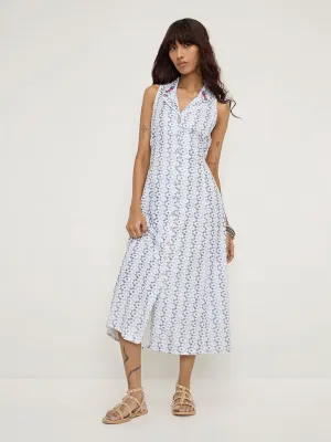 Bombay Paisley Blue Printed Cotton Blend A-Line Dress