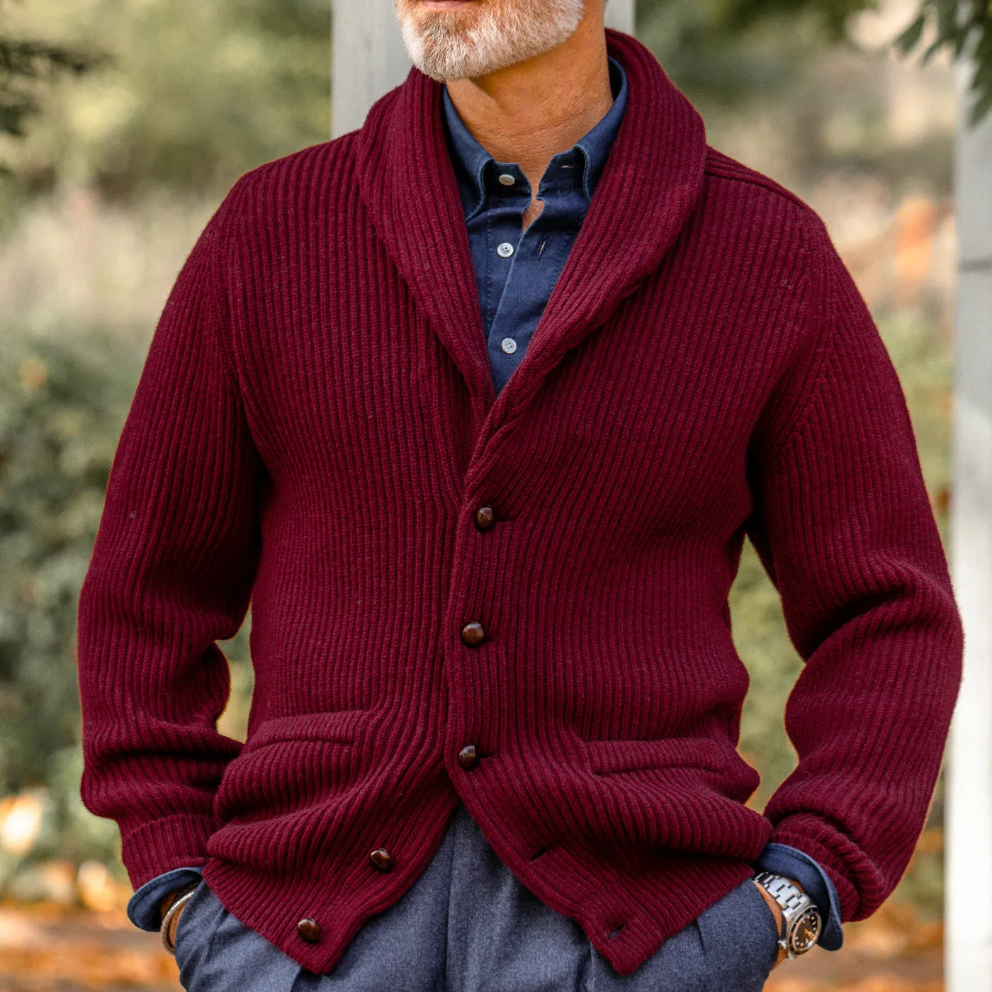 Bordeaux Lambswool Shawl Collar Cardigan