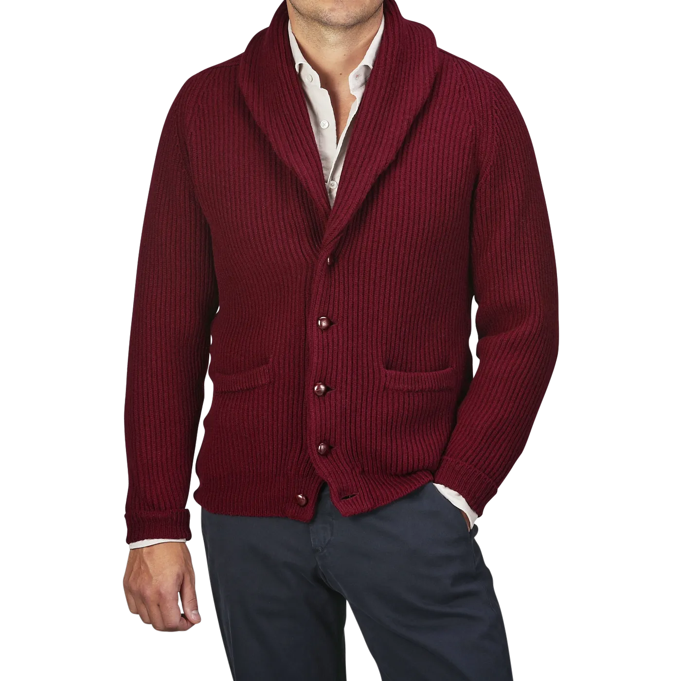 Bordeaux Lambswool Shawl Collar Cardigan