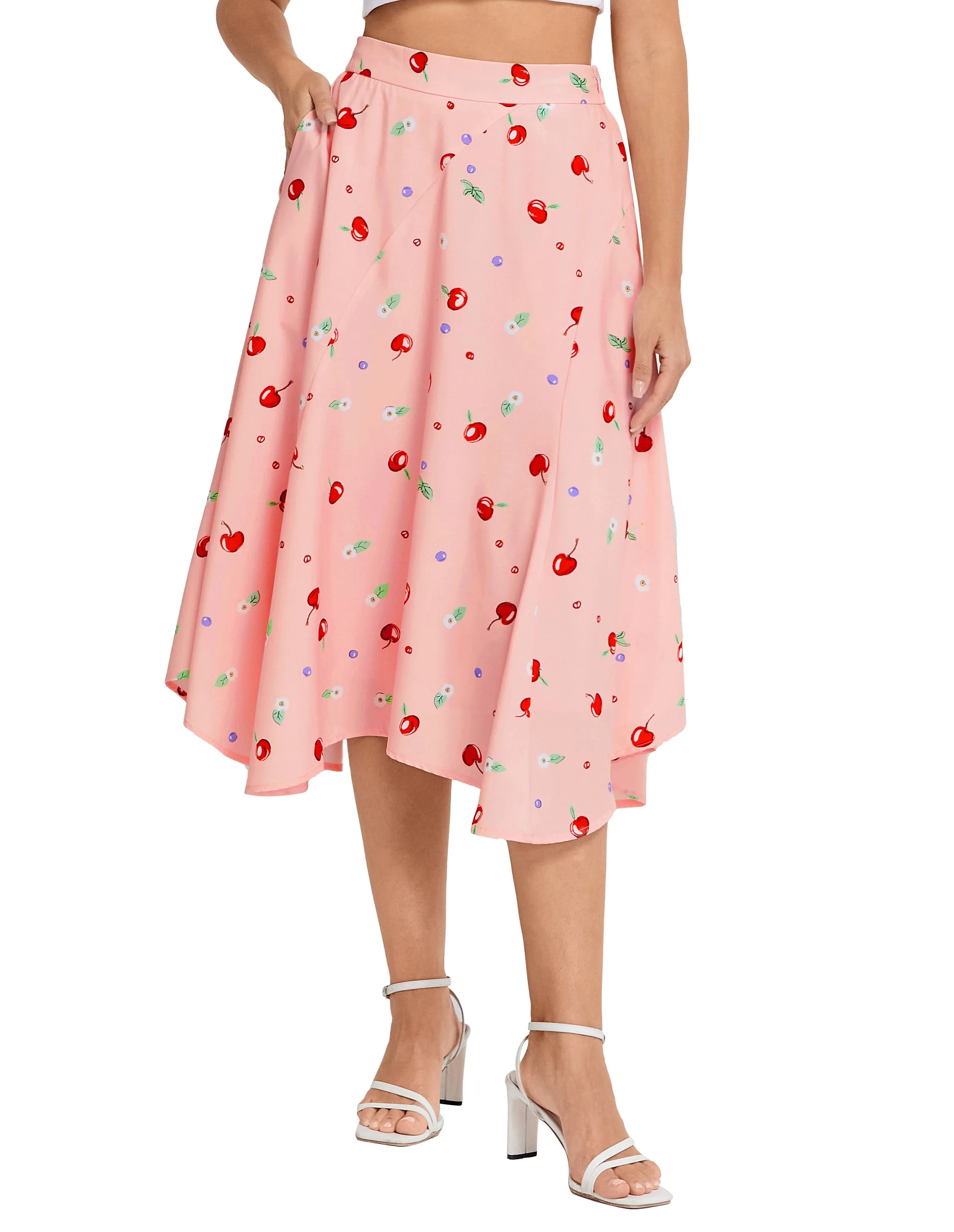 BP Women Vintage Irregular Hem Skirt Elastic Waist Mid-Calf Swing Skirt