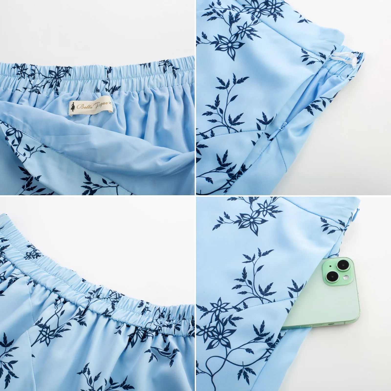BP Women Vintage Irregular Hem Skirt Elastic Waist Mid-Calf Swing Skirt