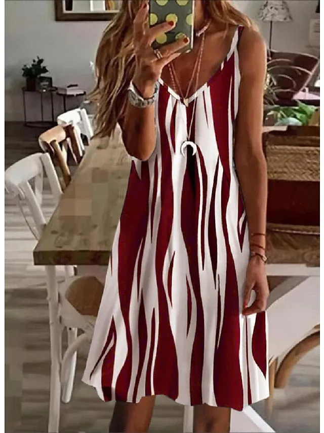 Casual Dress Sundress Strap Dress Midi Dress Black Blue Sleeveless Striped Print Spring Summer V Neck Basic Daily Date Summer Dress  S M L XL XXL 3XL for Women