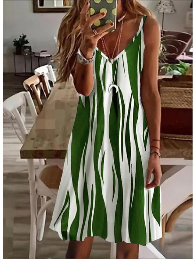 Casual Dress Sundress Strap Dress Midi Dress Black Blue Sleeveless Striped Print Spring Summer V Neck Basic Daily Date Summer Dress  S M L XL XXL 3XL for Women