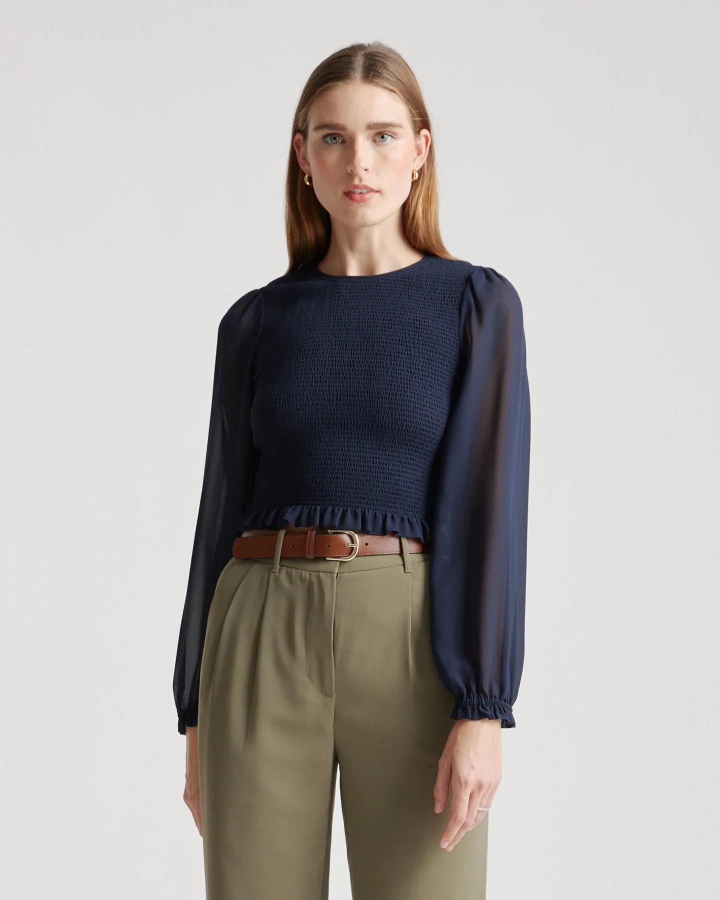 Chiffon Cropped Smocked Blouse