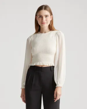 Chiffon Cropped Smocked Blouse