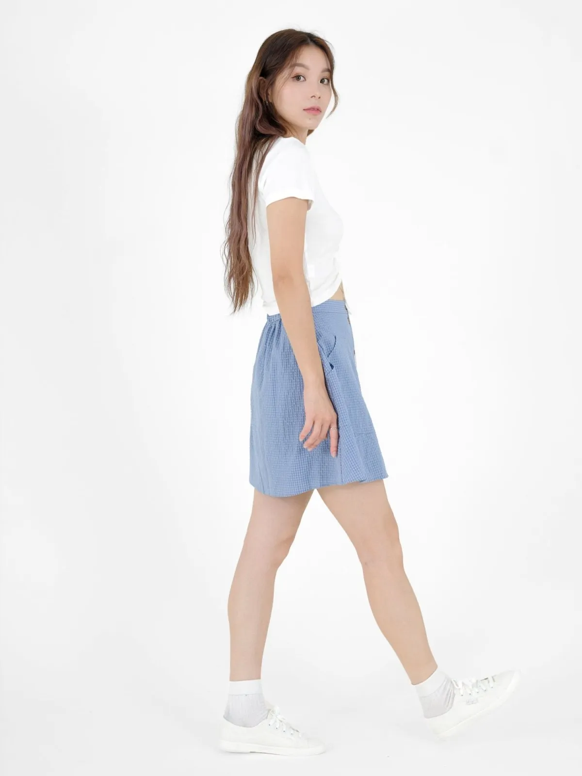 Connie質感格紋排扣短裙*