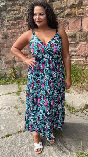 CurveWow Green Tropical Wrap Bust Maxi Dress