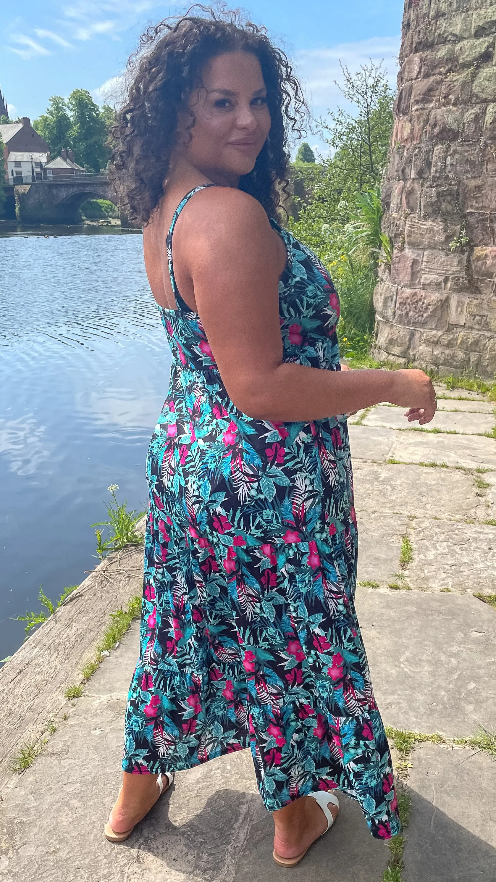 CurveWow Green Tropical Wrap Bust Maxi Dress