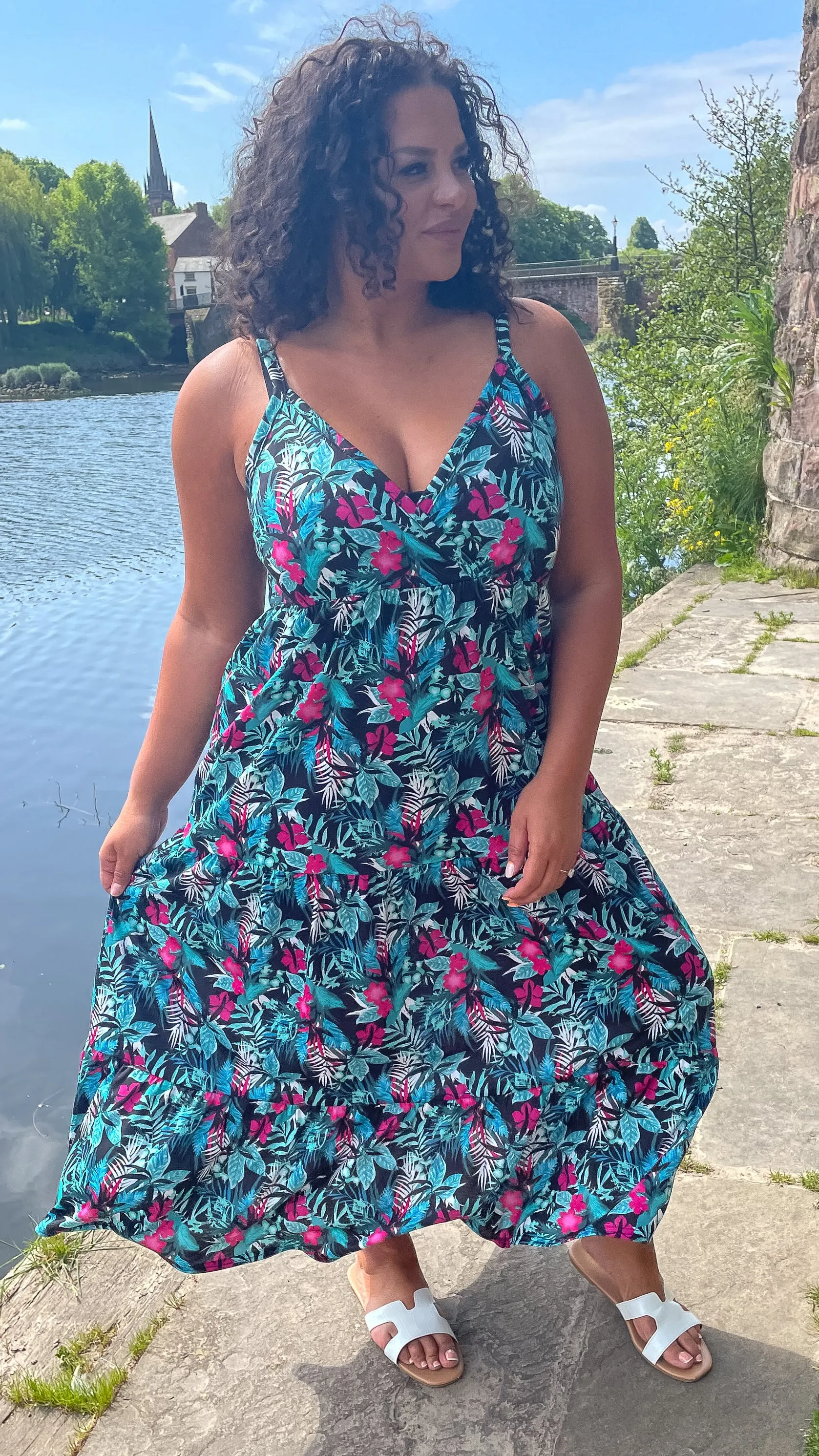 CurveWow Green Tropical Wrap Bust Maxi Dress