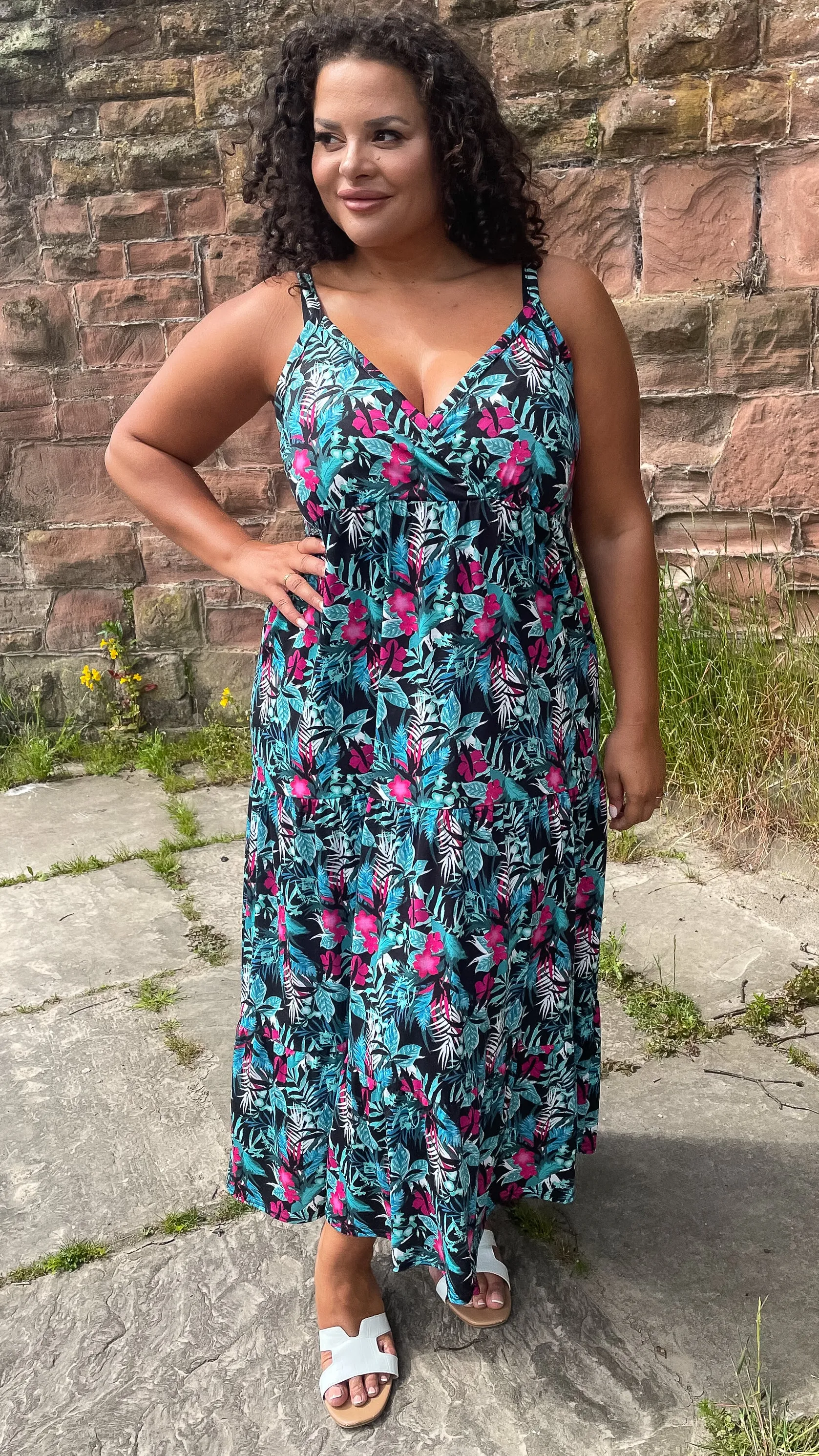CurveWow Green Tropical Wrap Bust Maxi Dress