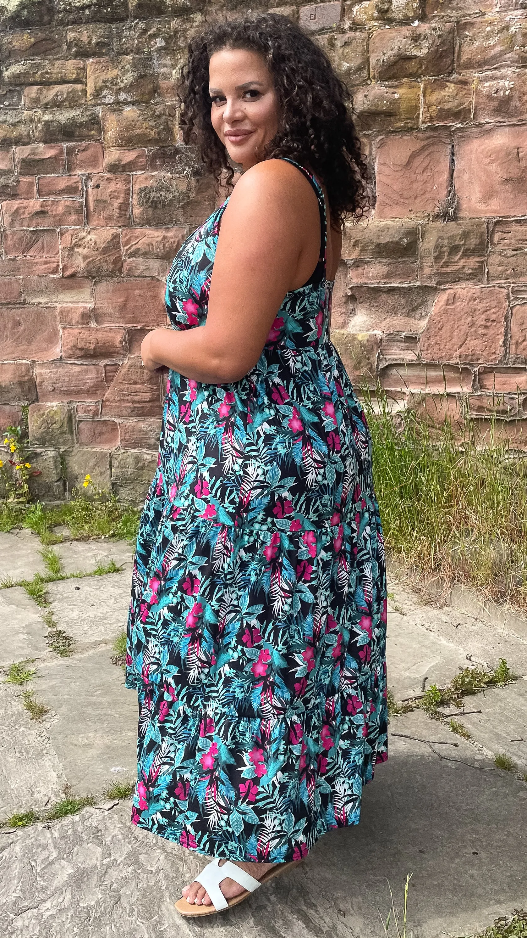 CurveWow Green Tropical Wrap Bust Maxi Dress