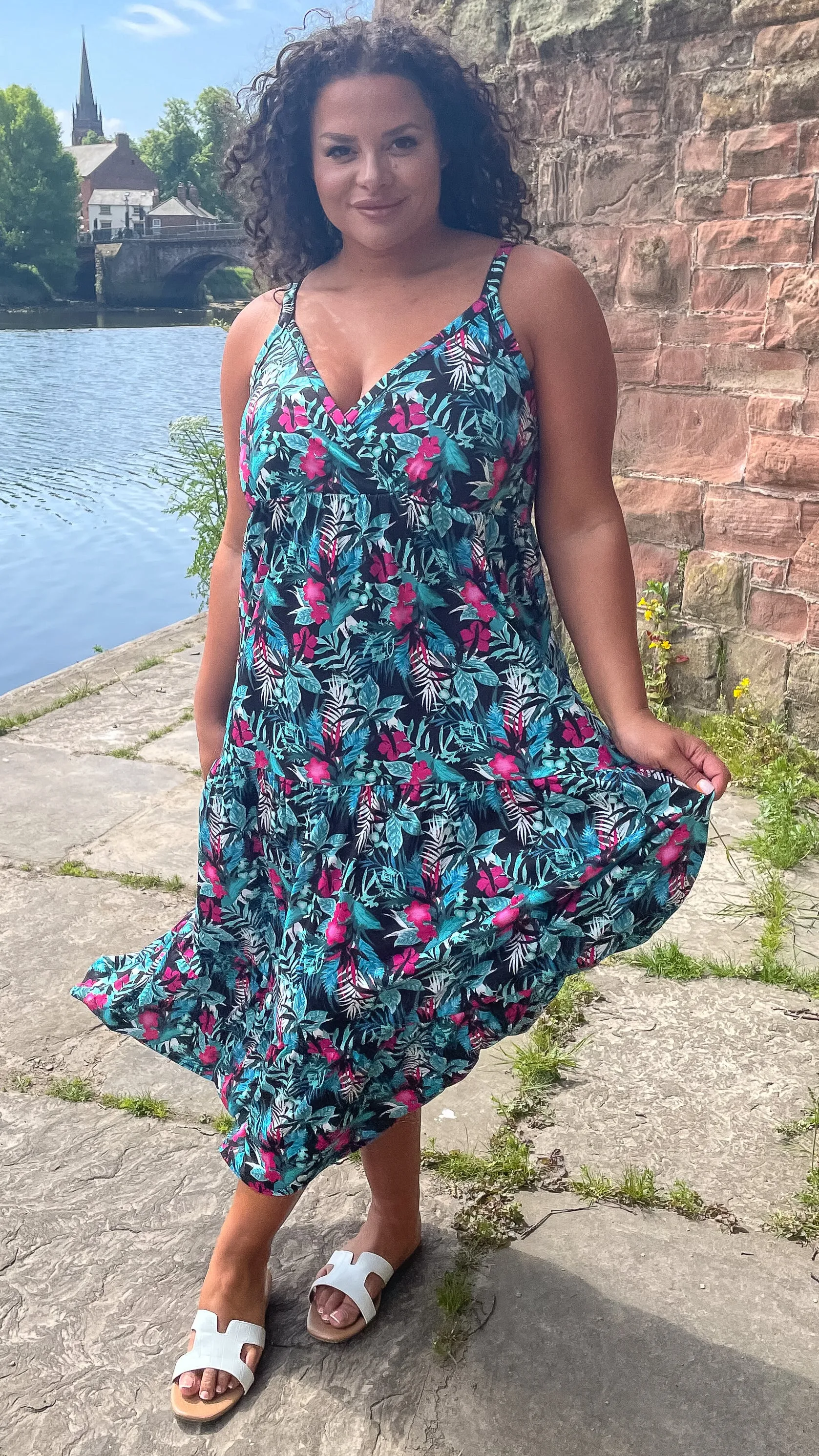 CurveWow Green Tropical Wrap Bust Maxi Dress
