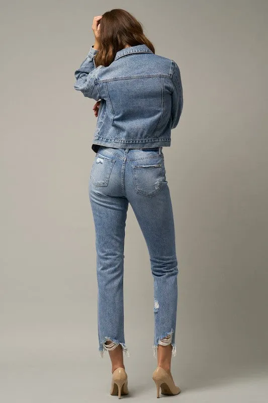 Delilah High Waist Distressed Fray Straight Jeans