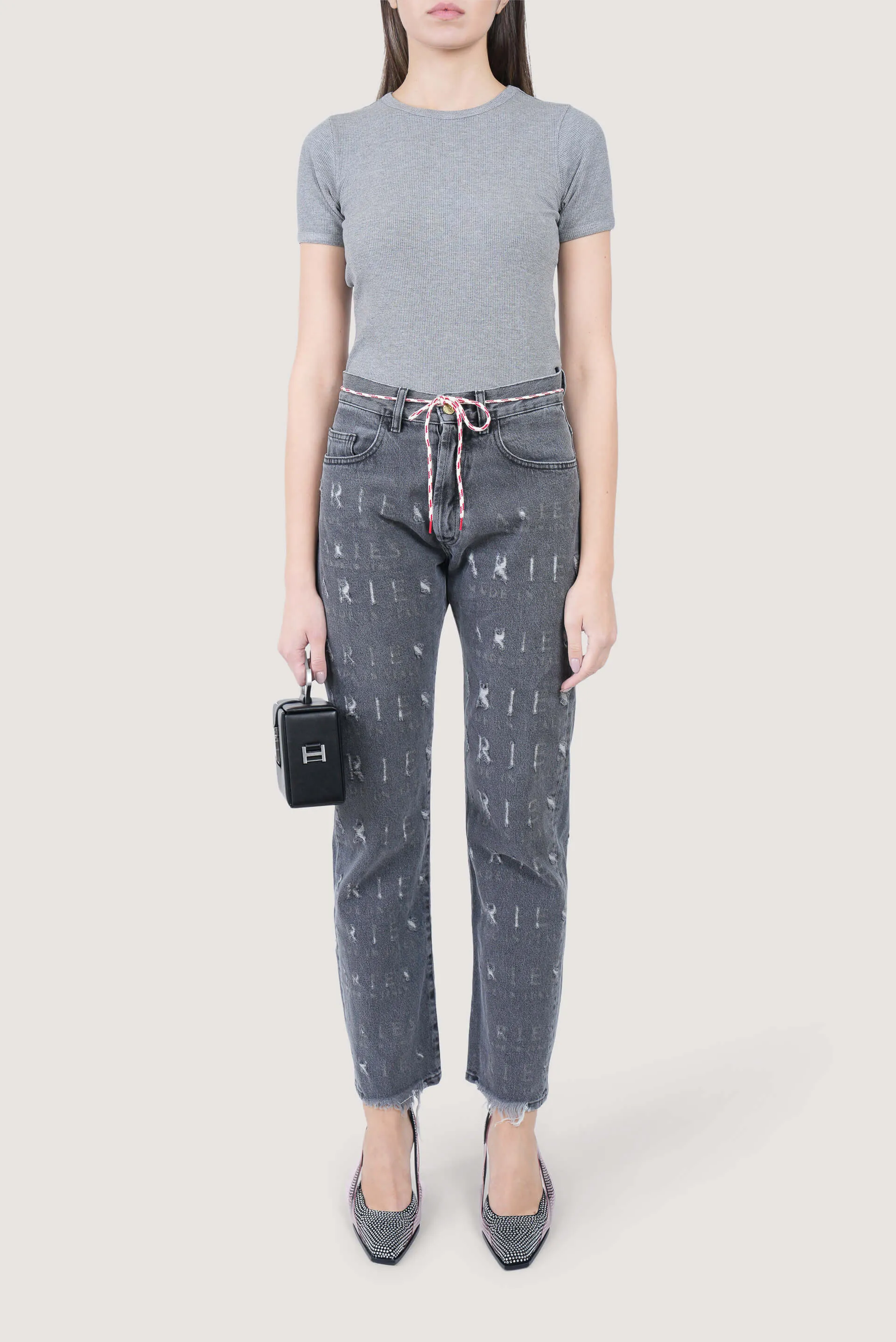 Destroyed Logo Printed Batten Jeans
