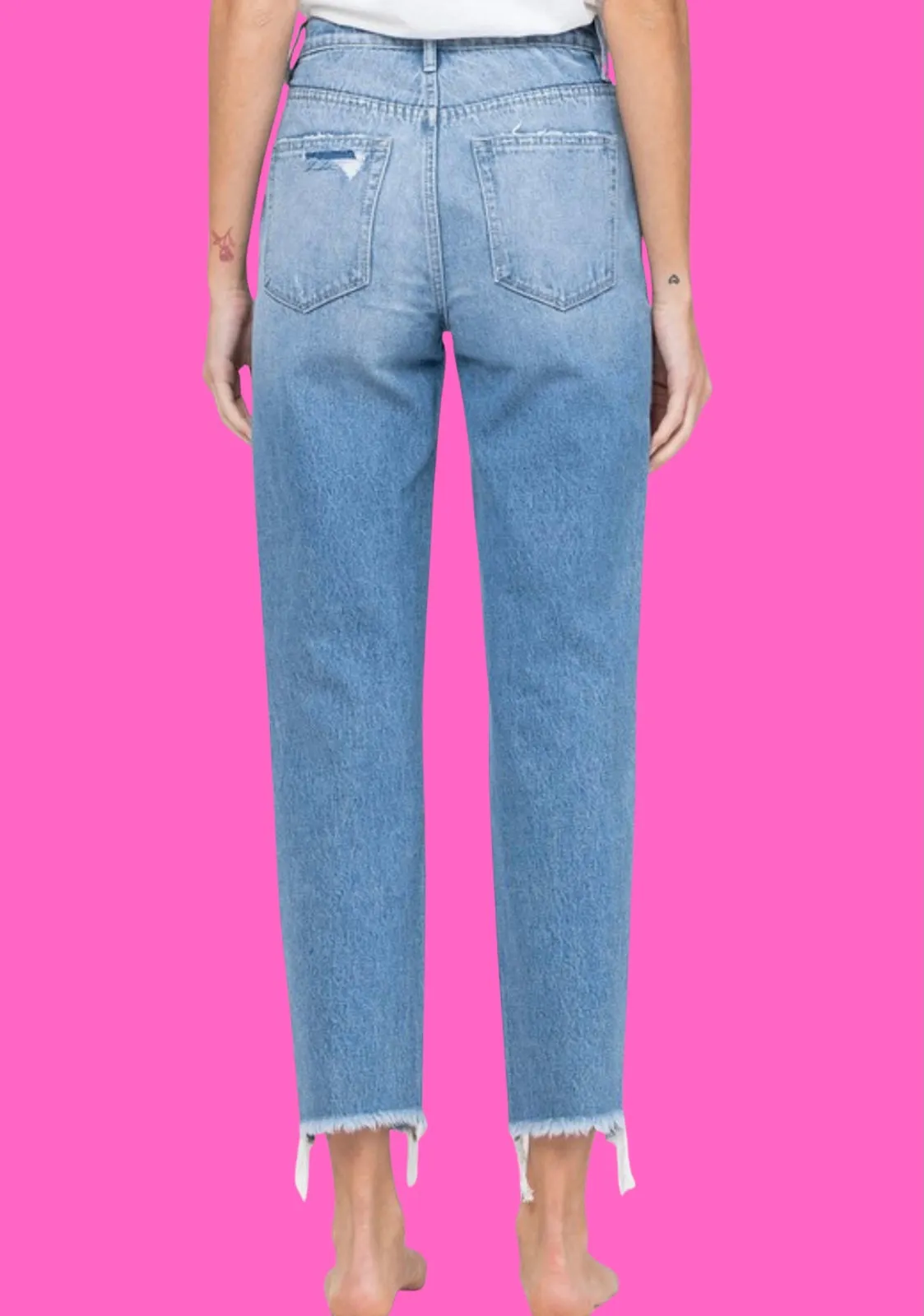Distressed Raw Hem Mom Jeans