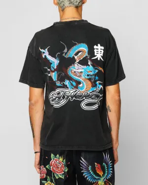 Ed Hardy Dragon Chest T-Shirt Black Acidwash