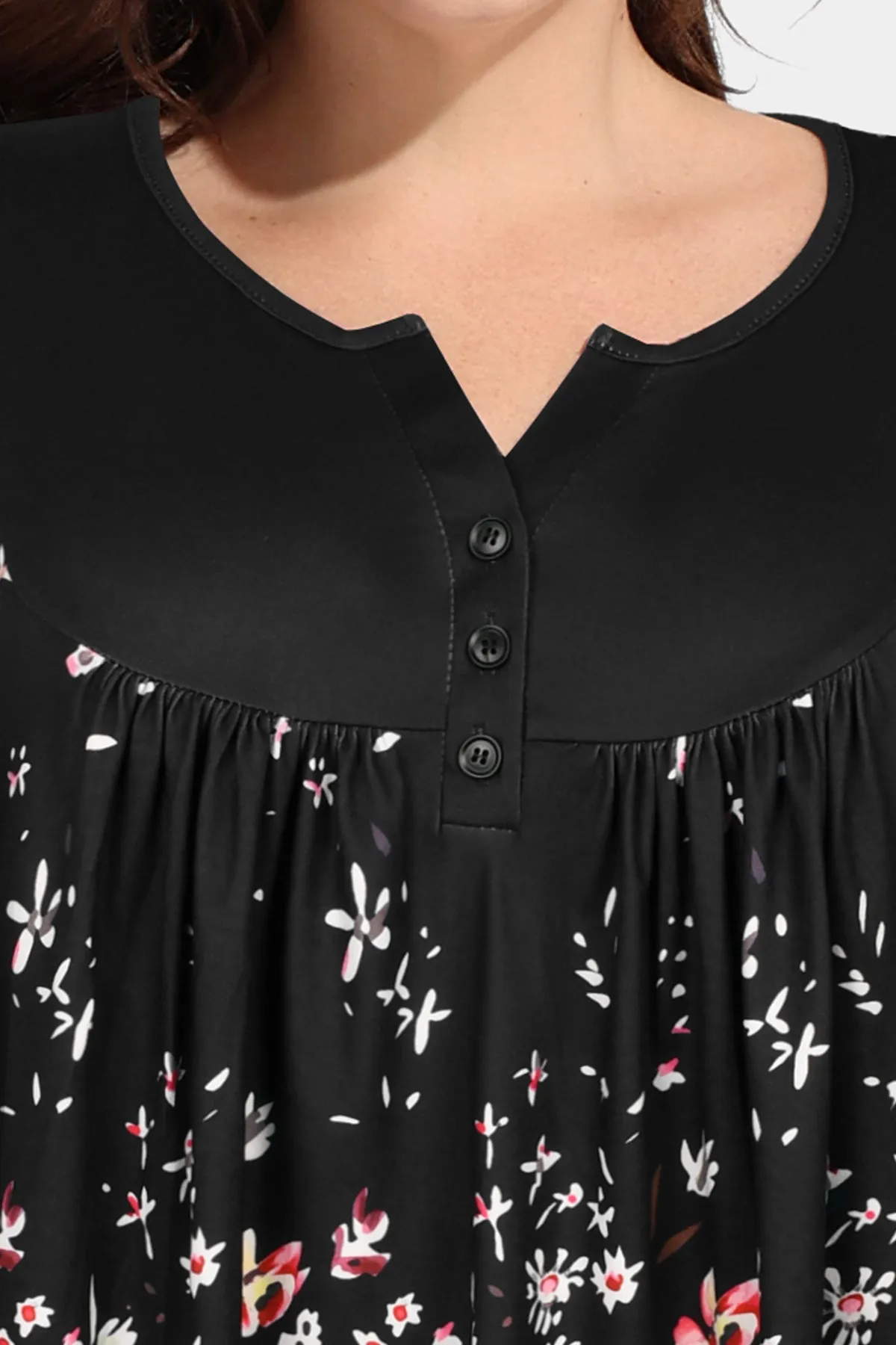 Floral Button Up Notched Neck Pleated Blouse
