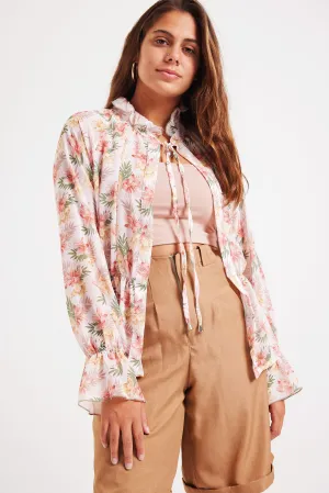 FLORAL CHIFFON BLOUSE - BLUSH