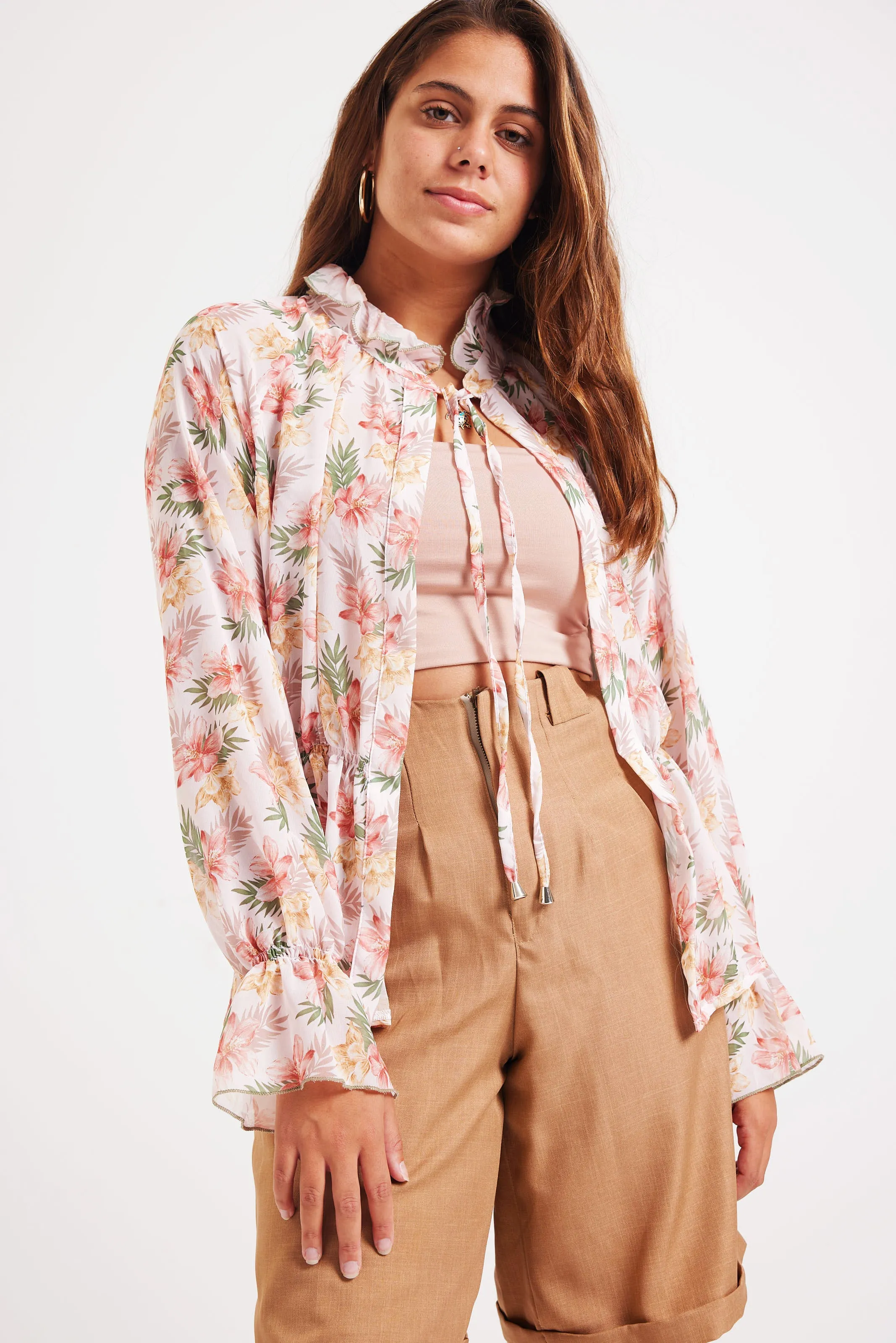 FLORAL CHIFFON BLOUSE - BLUSH