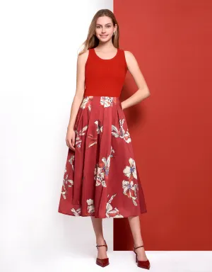 Floral Print Pleated Midi Skirt