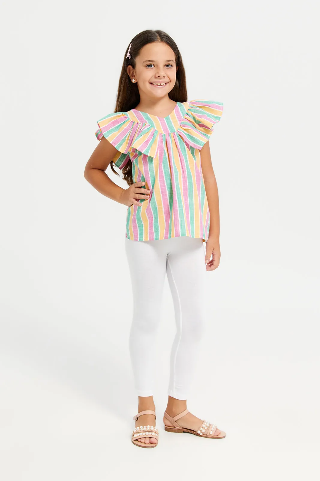 Girls Assorted Striped flutter Blouse