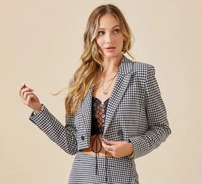 Heidi Plaid Knit Cropped Blazer