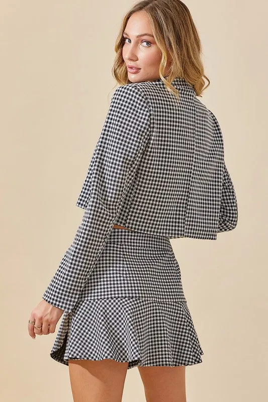 Heidi Plaid Knit Cropped Blazer