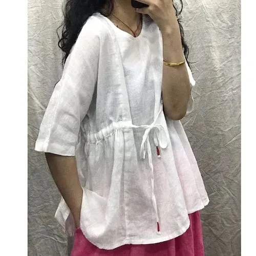 Jana Drawstring Waist Half Sleeve Shirt