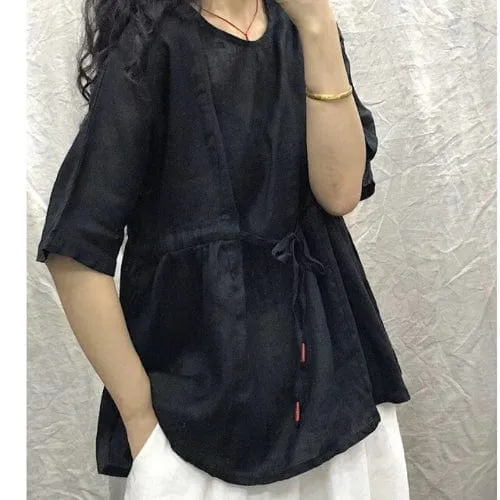 Jana Drawstring Waist Half Sleeve Shirt