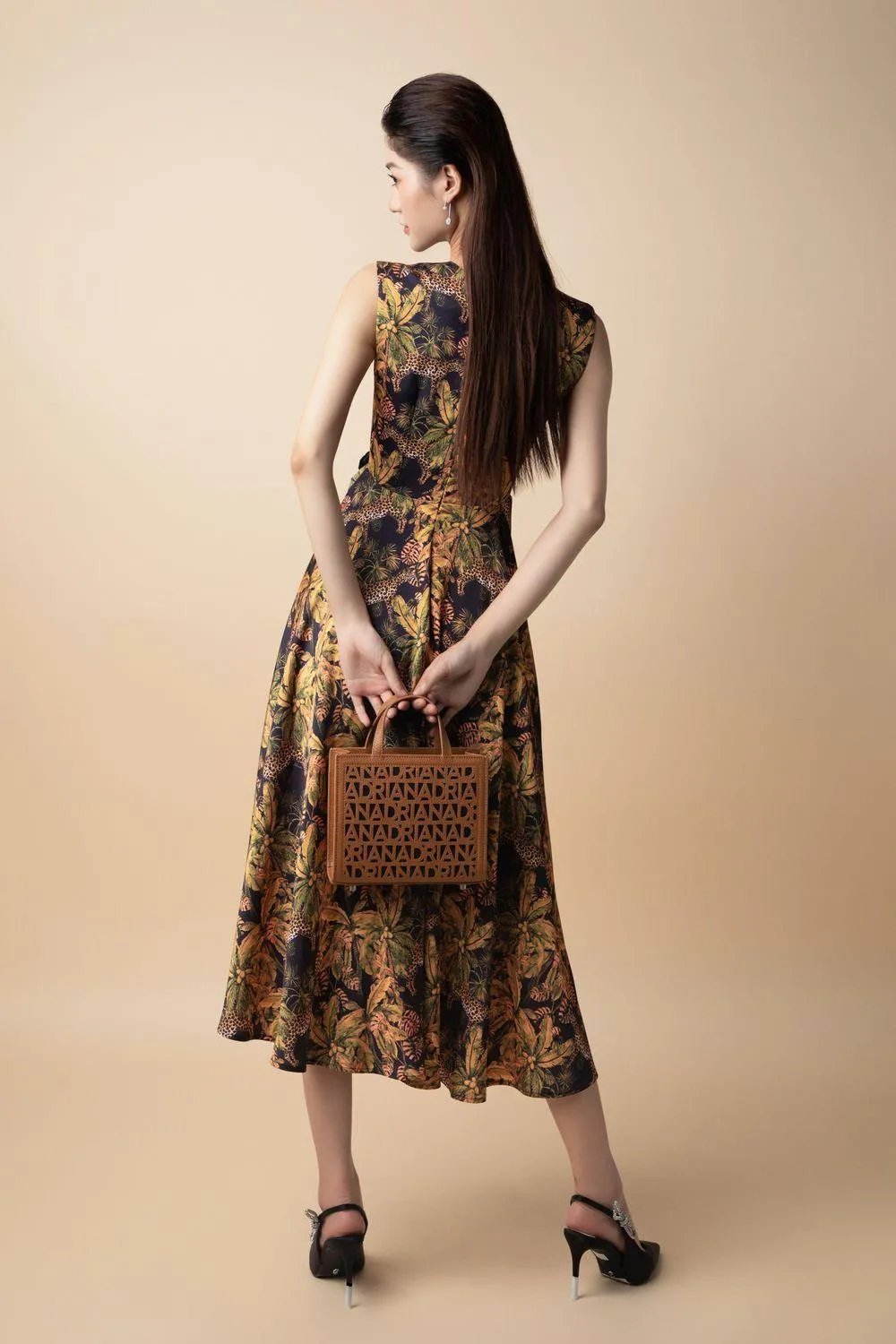 Jena A-line Flared Latin Silk Midi Dress