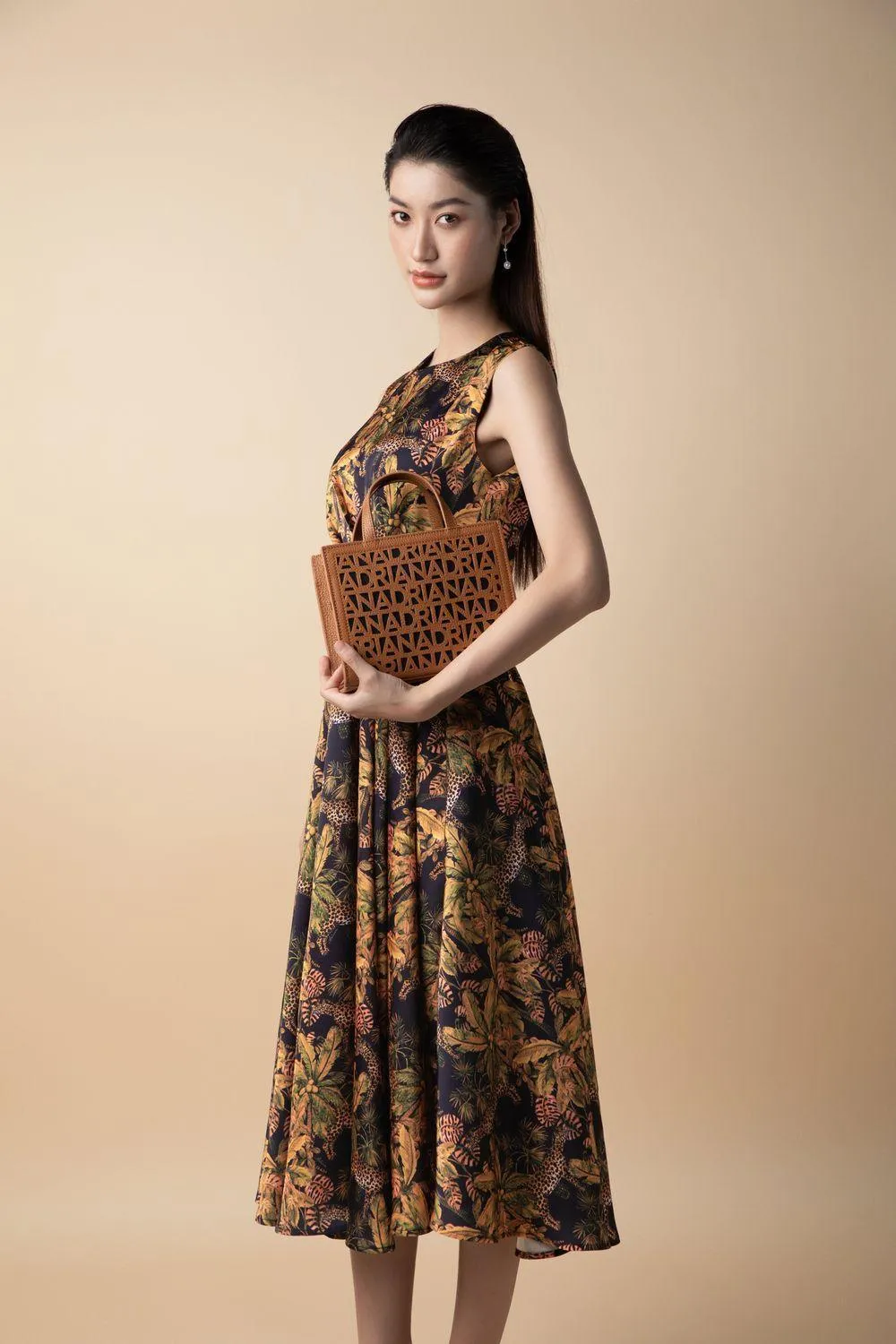 Jena A-line Flared Latin Silk Midi Dress