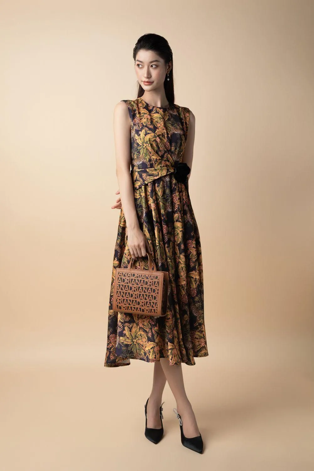 Jena A-line Flared Latin Silk Midi Dress