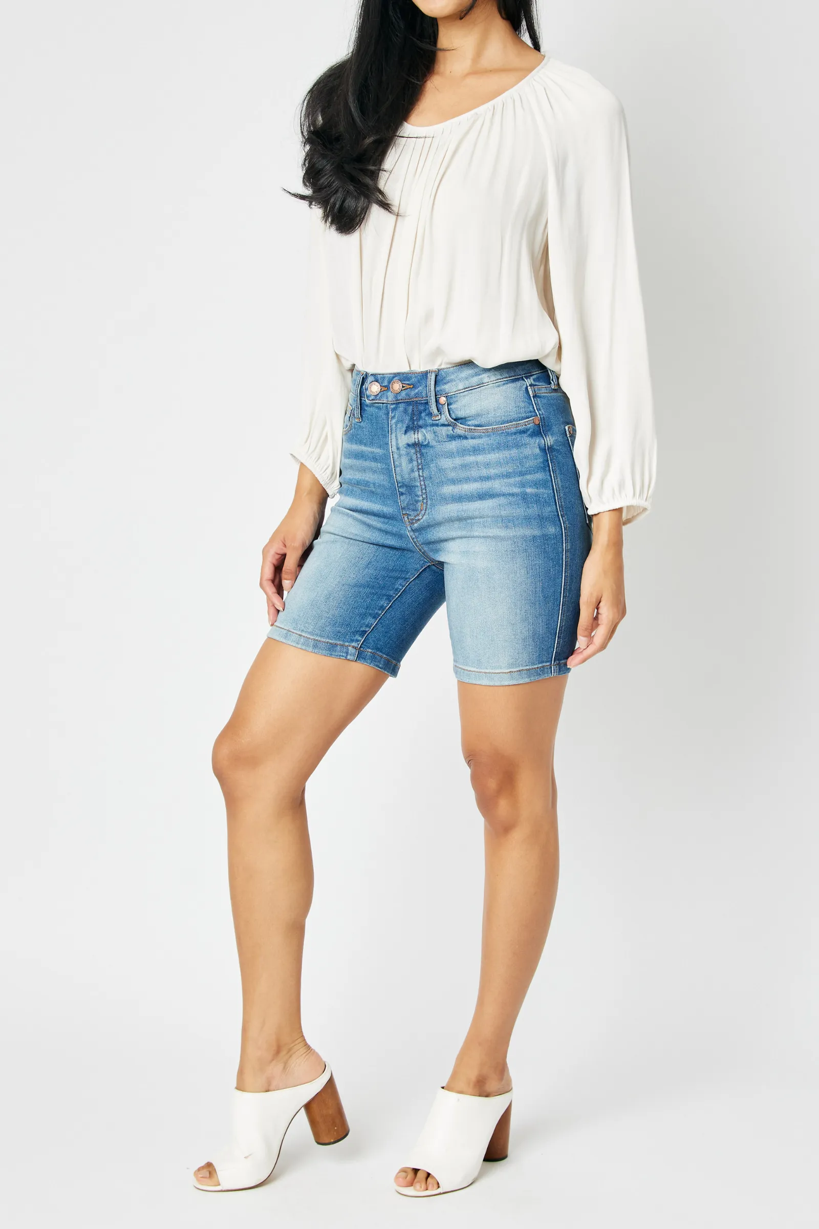Judy Blue High Waist Tummy Control Double Button Bermuda Shorts