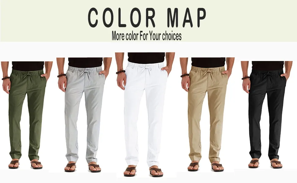 JWD Men's Drawstring Linen Pants Casual Summer Beach Loose Trousers Gray Khaki-US 34