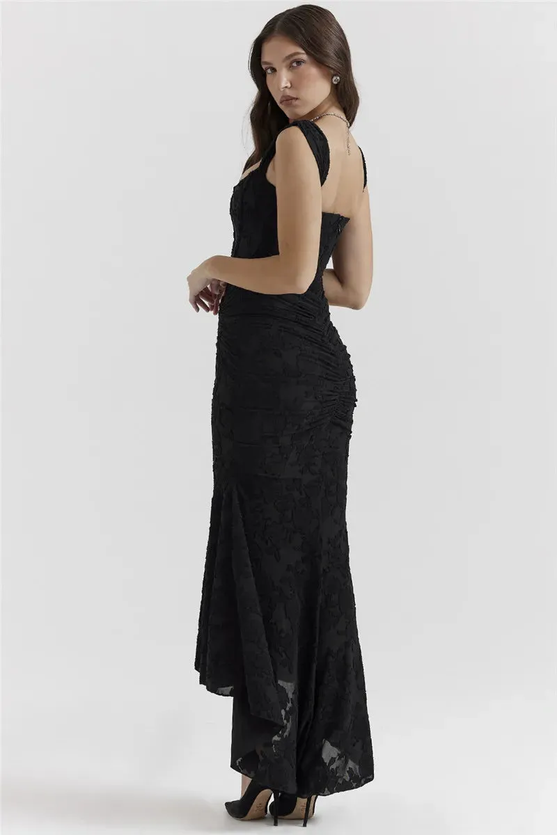 Lace Textured Strap Charming Wrap Midi Dress