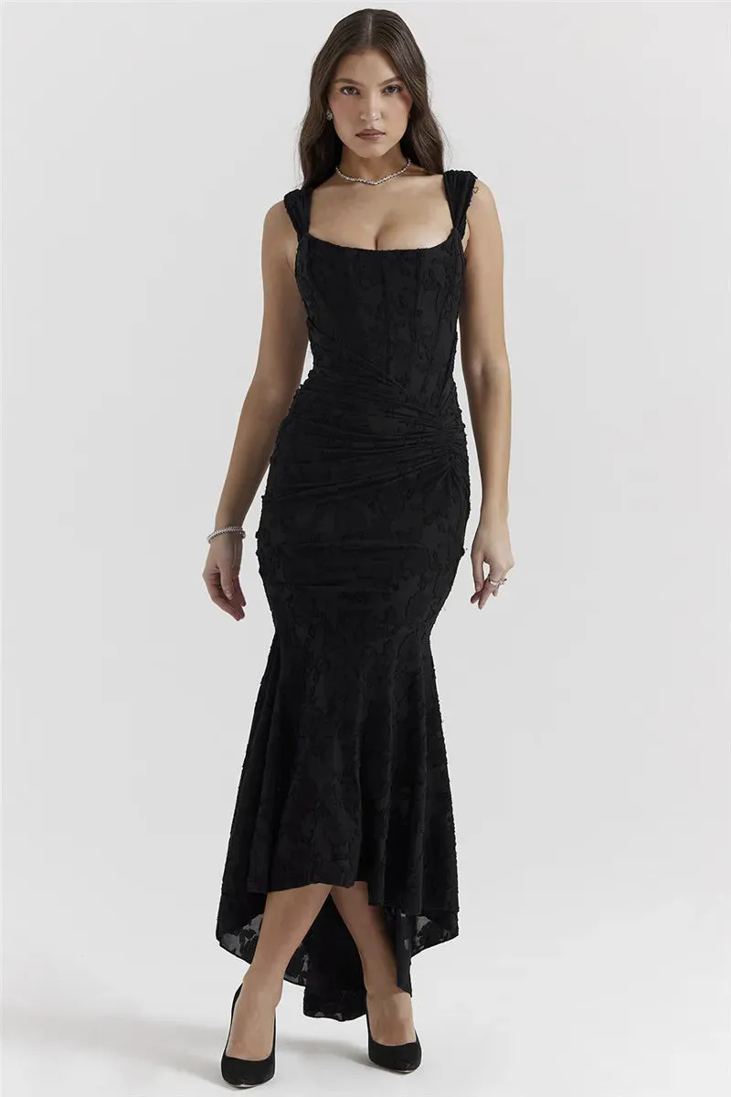 Lace Textured Strap Charming Wrap Midi Dress