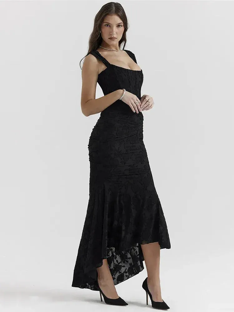 Lace Textured Strap Charming Wrap Midi Dress