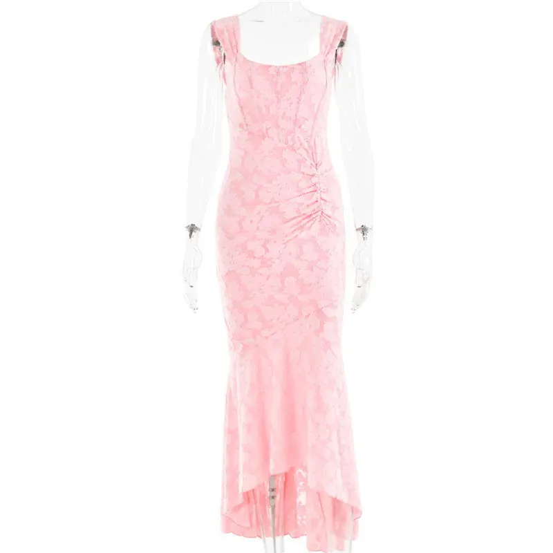 Lace Textured Strap Charming Wrap Midi Dress
