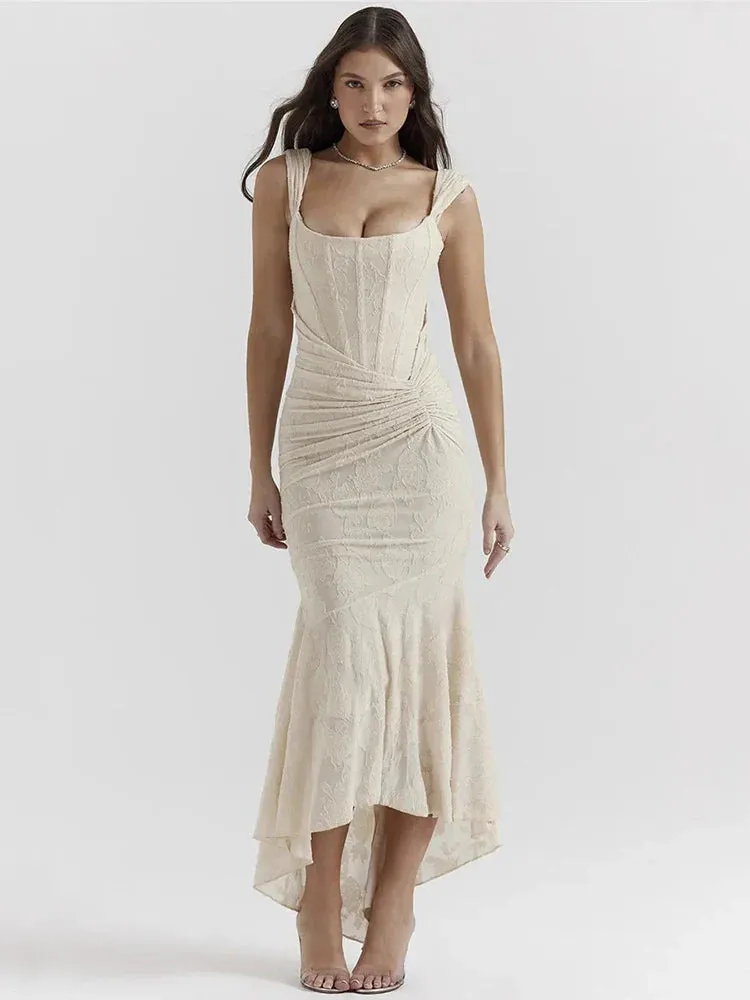 Lace Textured Strap Charming Wrap Midi Dress