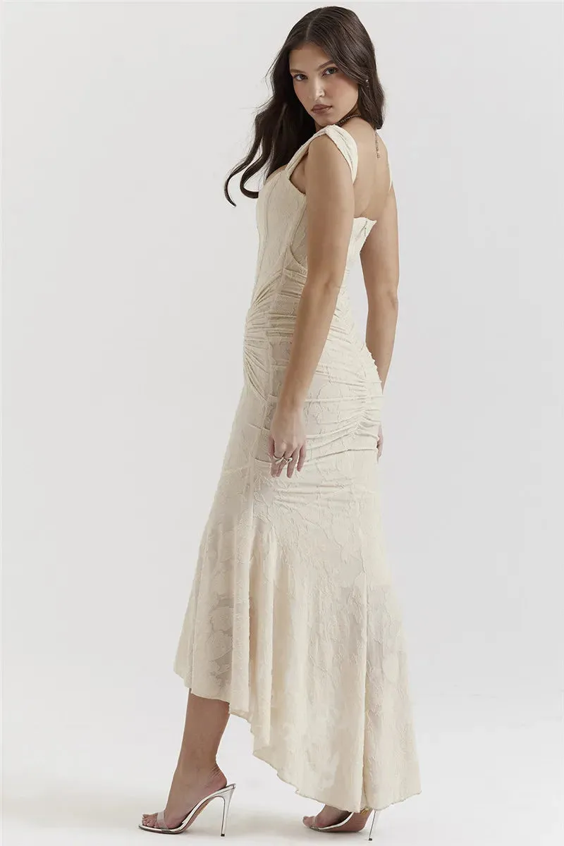 Lace Textured Strap Charming Wrap Midi Dress